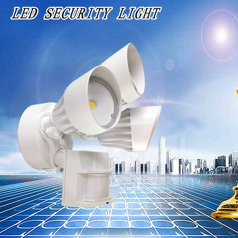 Đèn LED bảo vệ chống lũ ngoài trời với cảm biến chuyển động, 30W, 3 đầu, Trắng, Đèn chuyển động